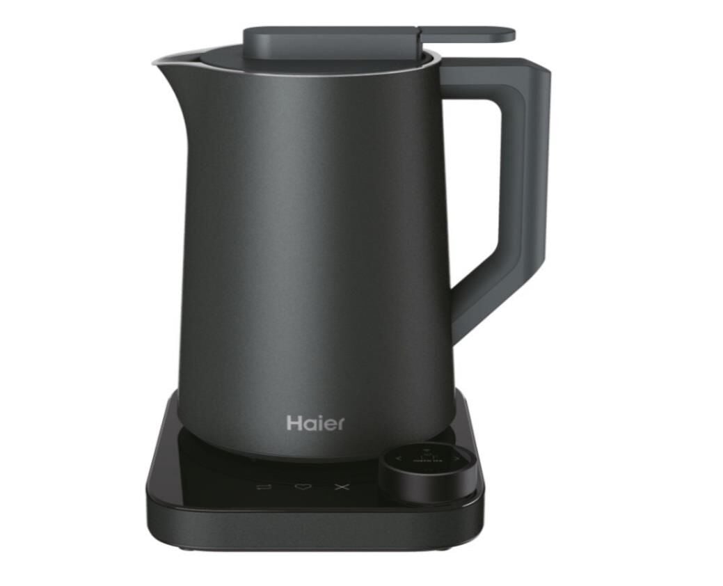 Haier Kettle Su Isıtıcı Siyah HKE7W 011 1.3L kapasite, LCD ekran, Sıcaklık aralığı 37°C - 100°C, 2200W, 21 otomatik program, hassas 1°C kontrolü, Çift vakum yalıtımlı duvar ile 12 saate kadar sıcaklık koruma, hOn (Wi-Fi) teknolojisi,3700001
