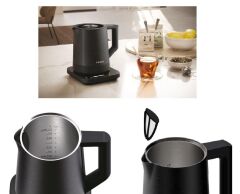 Haier Kettle Su Isıtıcı Siyah HKE5A 011  2200 W su ısıtıcı, 1.7 l kapasite, 7 sıcaklık ayarı, Dokunmatik kontrol, 360° dönebilen taban, Çıkarılabilir filtre, 40°-100° sıcaklık aralığı, 1 fincan göstergesi, hOn Uygulaması ile içeriklere erişi