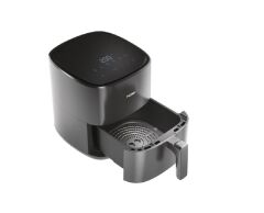 Haier Airfryer Fritöz Siyah HAF5P 011 1500 W çok amaçlı pişirici, 5 l maksimum kapasite, Manuel ayarlar, Kaymayı önleyen ayaklar, Yapışmaz çekmece malzemesi, hOn Uygulaması ile içeriklere erişim, Ergonomik sap, Kauçuk kaplı sap malzemesi,