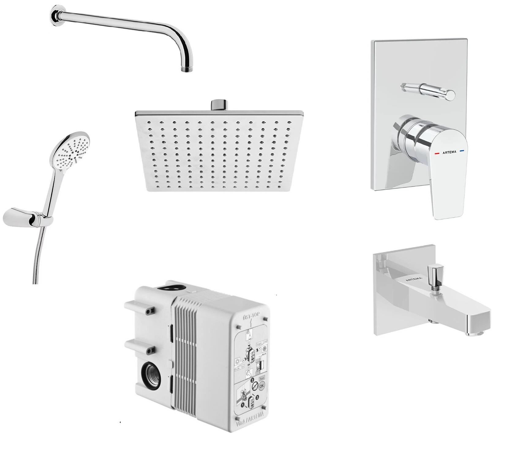 Flow Square Ankastre Banyo  Seti   Krom A49305 (A43208-A41949-A45652-A45707STA-A45736-A43131)